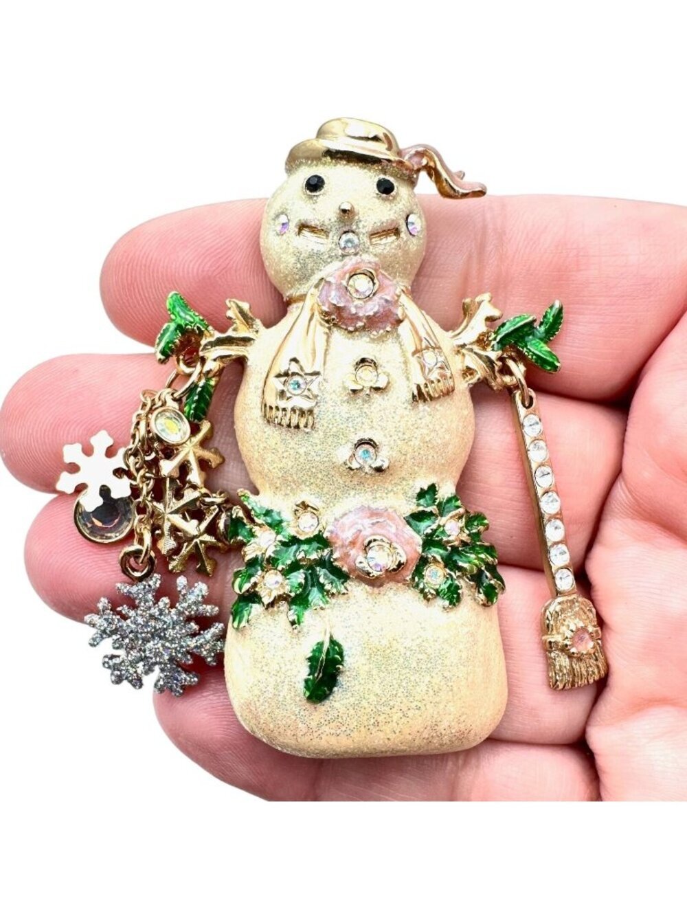 Kirks Folly Womens Brooch Mr Cool Snowman Glitter Gold Tone Pin Holiday Winter